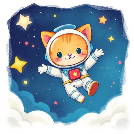 Cute cat astronaut floating in space