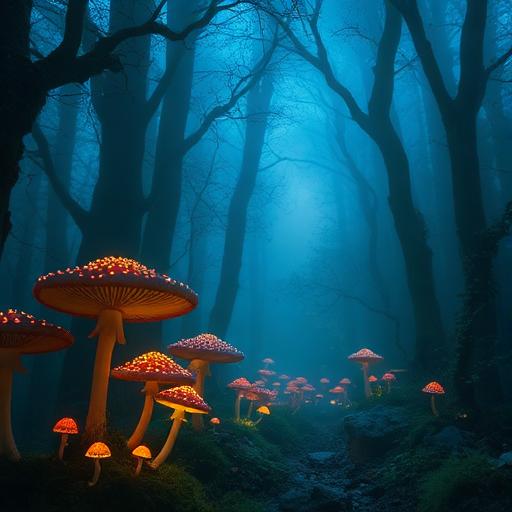 Enchanted forest with glowing mushrooms